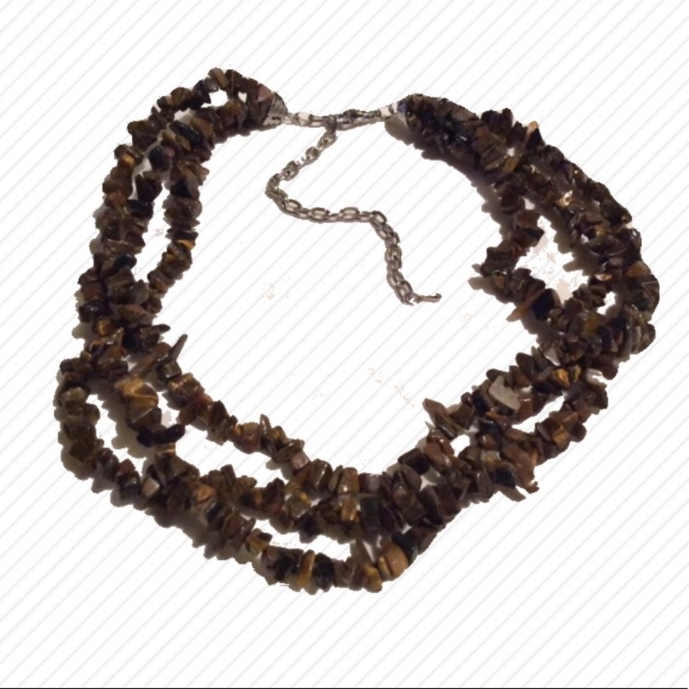 Tiger’s Eye Chip Multi Strand Bib Necklace